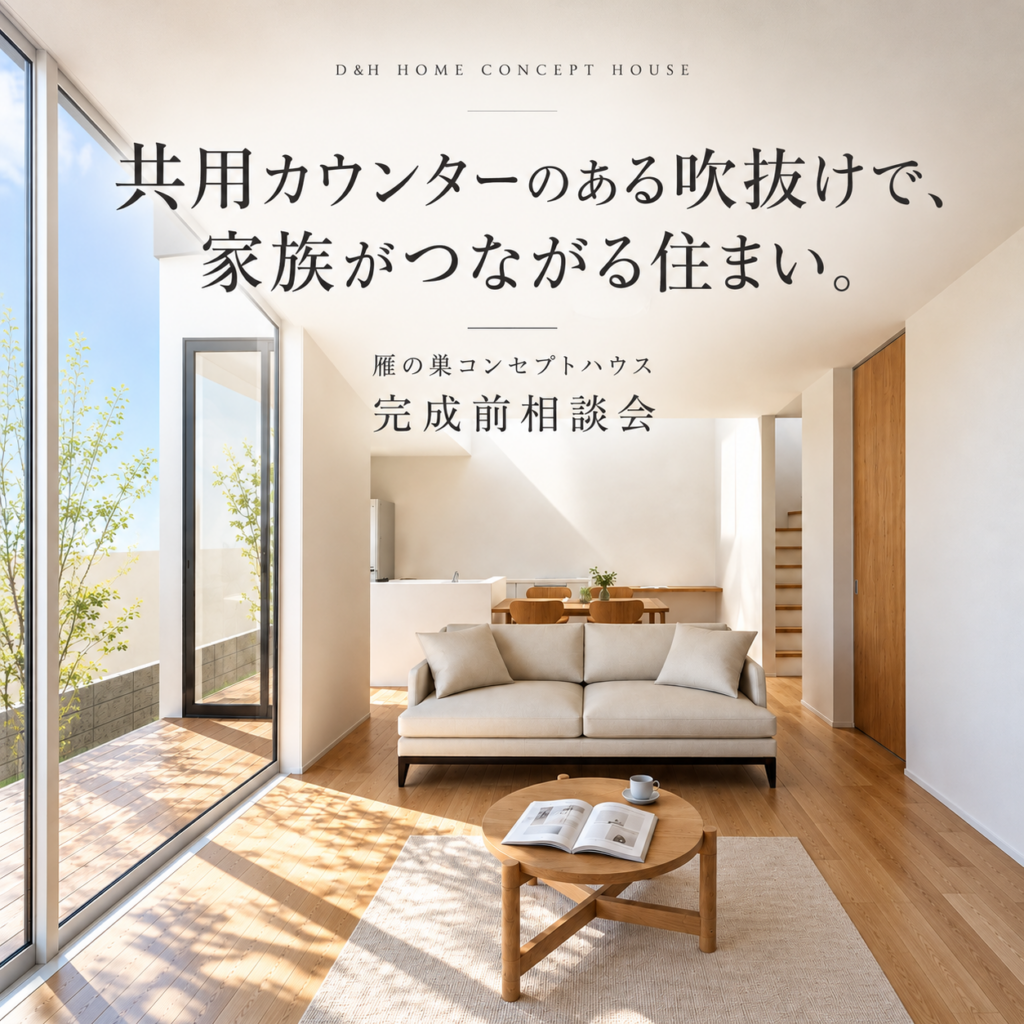 【福岡市東区雁の巣】吹抜けと共用カウンターのある住まい｜雁の巣コンセプトハウス完成前相談会